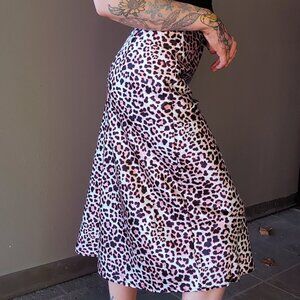 Cheetah Print Satin Midi Skirt
